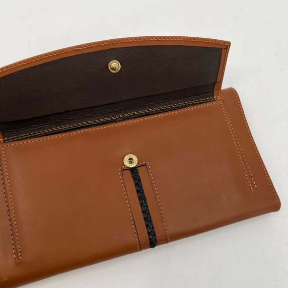 Troya Brown Leather Wallet | Gold Hardware & Braided Detail - Picture 3 of 7